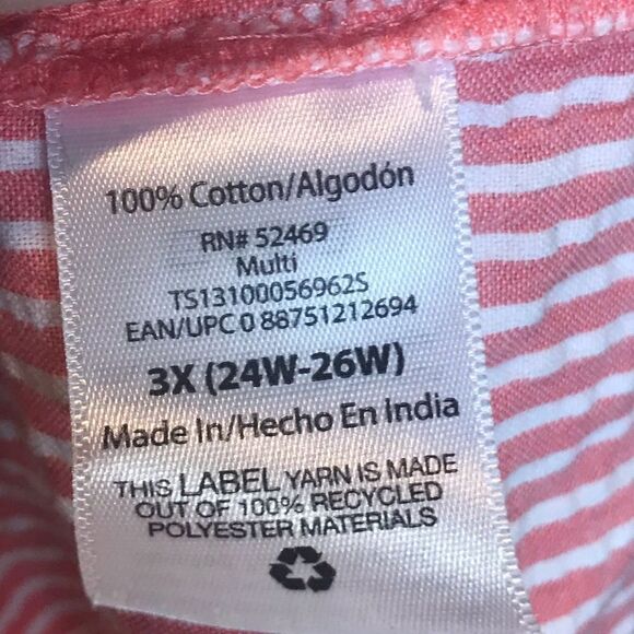 Terra & Sky Pink and White Striped Long Sleeve Top 3X - Picture 5 of 9